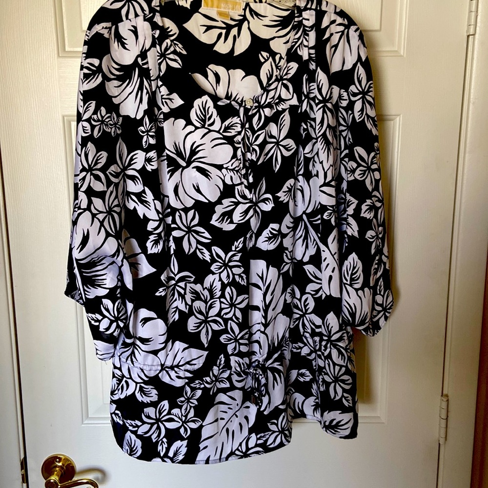 Michael Kors Black and White Floral Blouse